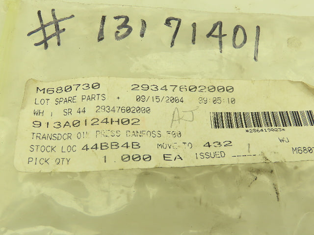 York Frick 913A0124H02 Pressure Sensor 0-500 PSI 9-30VDC 1/4" NPT
