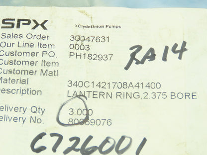 SPX Pump Stainless Lantern Ring 2.375" Bore ID  Lot of 5