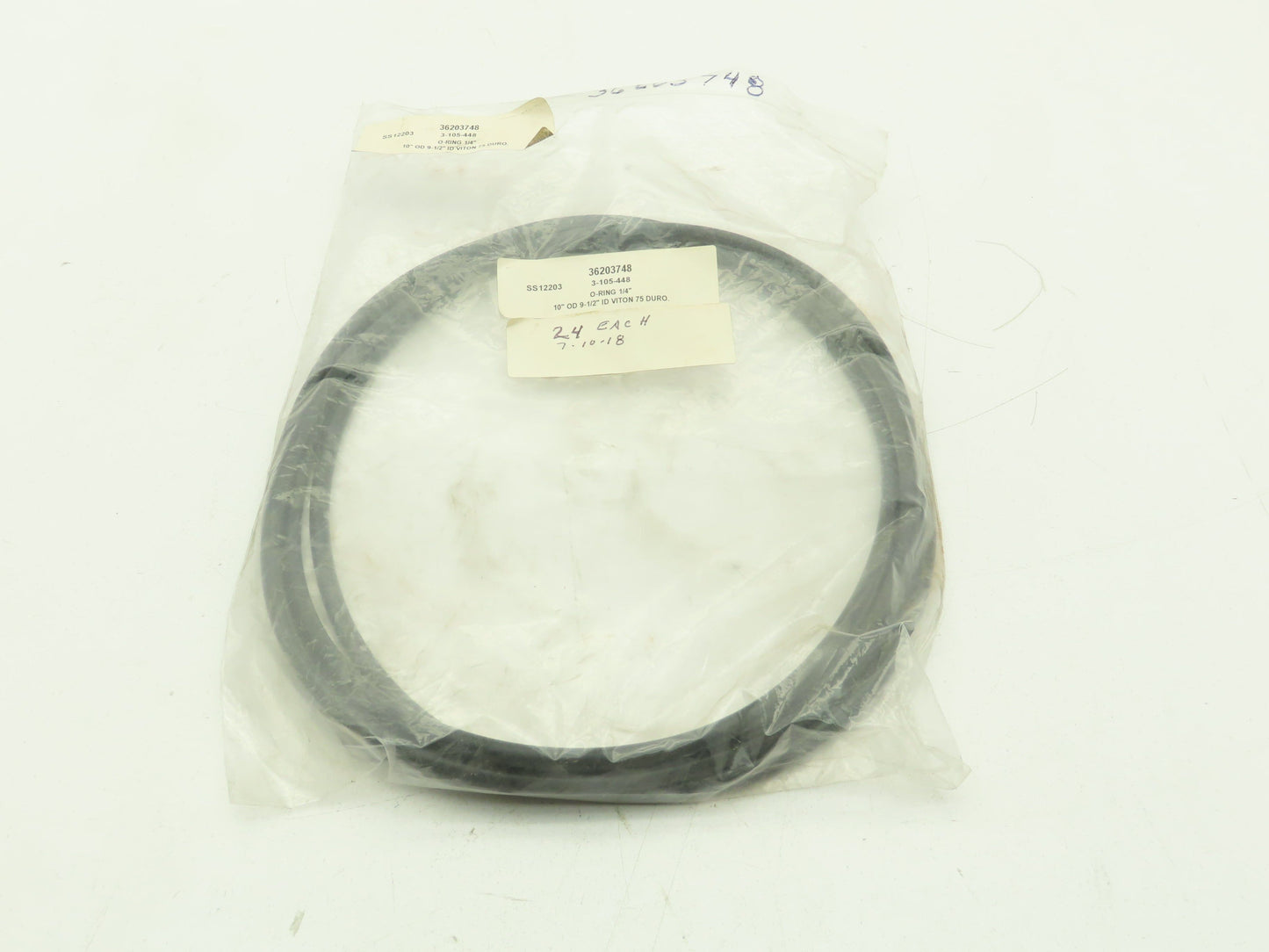 Viton 75 Duro Black O-Ring  1/4" x 9-1/2" ID x 10" OD  Lot of 4