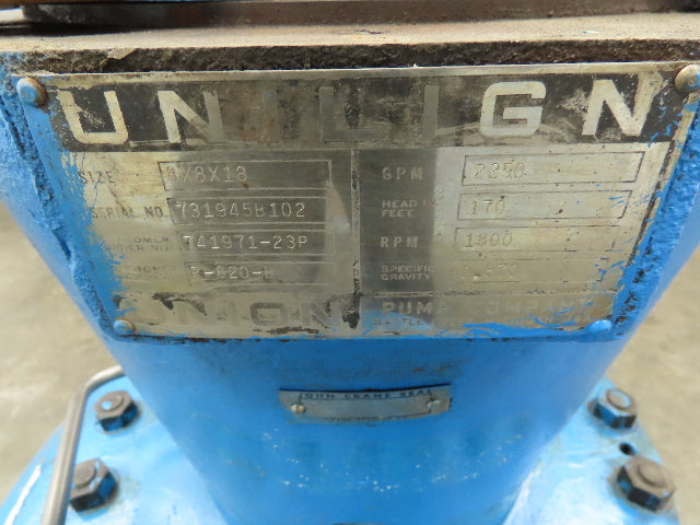 Union Unilign 8X8X18 Centrifugal Pump 2250 GPM 170 Ft. Head 1800rpm