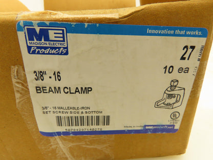 ME Madison Electric 502 Beam Clamp 3/8"-16 Galvanized Mall Iron 1" Jaw LOT OF 30