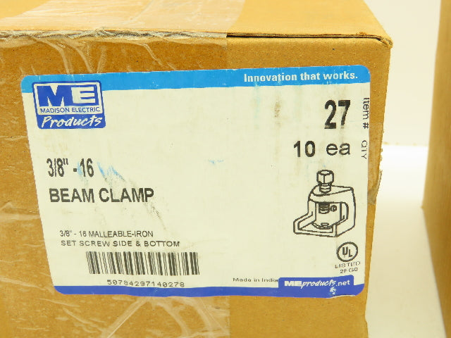 ME Madison Electric 502 Beam Clamp 3/8"-16 Galvanized Mall Iron 1" Jaw LOT OF 20