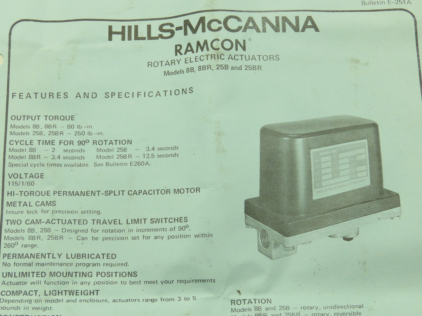 Hills-McCanna Ramcon 25BR4 Electric Valve Actuator Reversible 115V