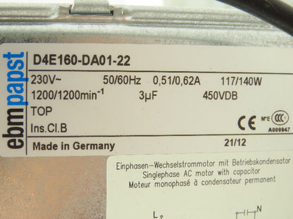 Ebmpapst D4E160-DA01-22 Krause Processor Blower Squirrel Cage Fan 230V Silent