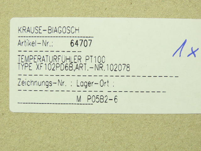 Jumo PT100 Type XF102PD6B,ART.-NR.102078 Temperature Sensor