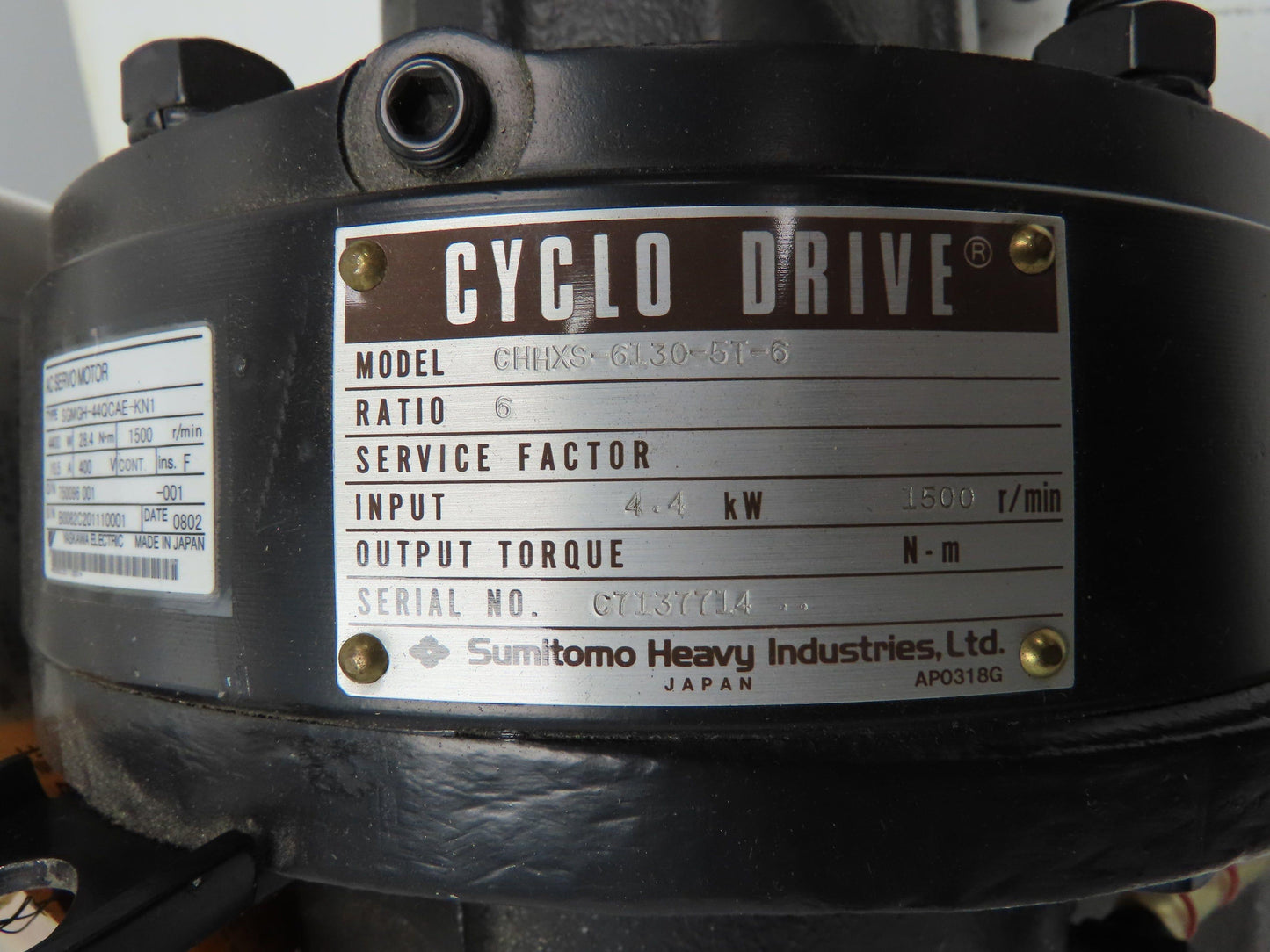 Sumitomo CHHXS-6130-5T-6 Cyclo 6000 Gearmotor 6:1 Drive Servo Motor 4.4KW 400V