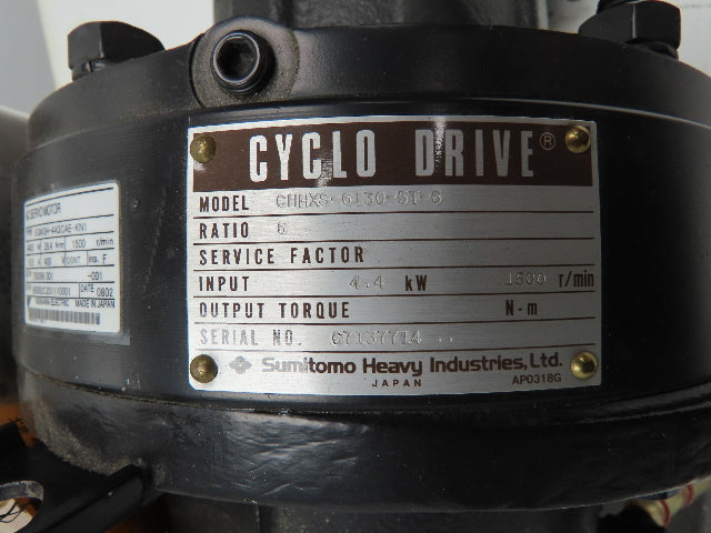 Sumitomo CHHXS-6130-5T-6 Cyclo 6000 Gearmotor 6:1 Drive Servo Motor 4.4KW 400V