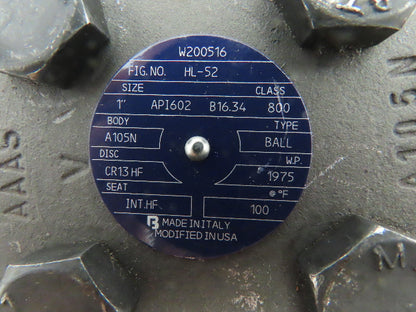 Bonney Forge HL-52  T-Style Steel Ball Check Valve 1" NPT 1975 PSI Class 800#