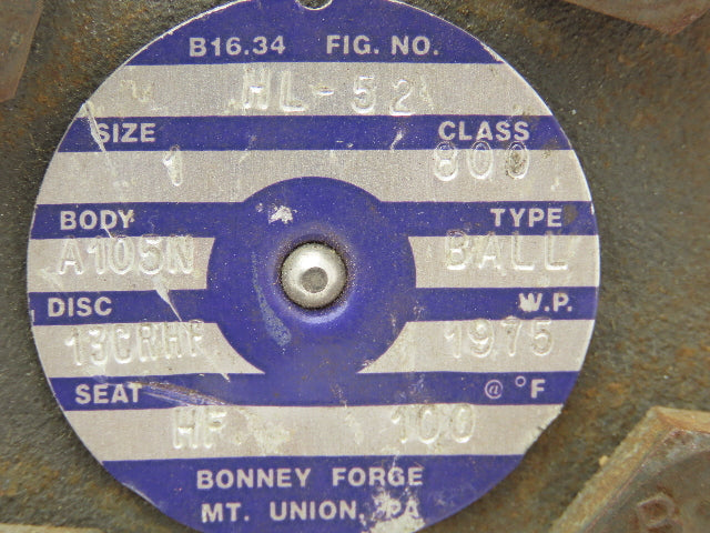 Bonney Forge HL-52  T-Style Steel Ball Check Valve 1" Socket 1975 PSI Class 800#