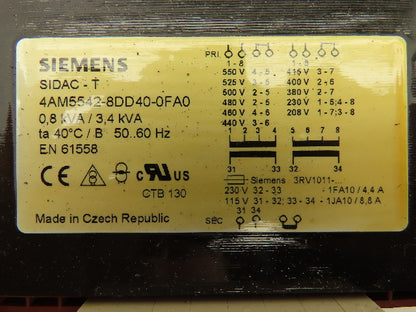 Siemens Sidac-T AC Control Transformer 208-550V Input 115-230V Output 8.8/4.4A