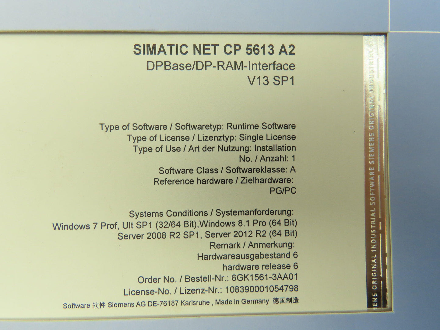 Siemens Simatic 6GK1561-3AA01 Net CP 5613 A2 DPBase/DP-RAM-Interface V13 SP1