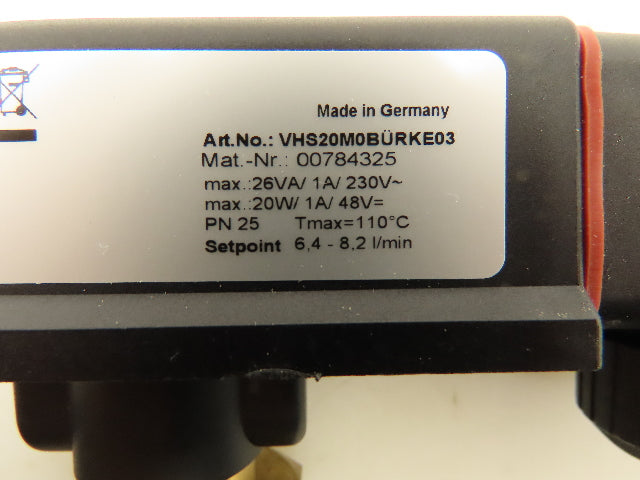 Burkert 1570G3 Flow Switch Valve 3/4" NPT Brass