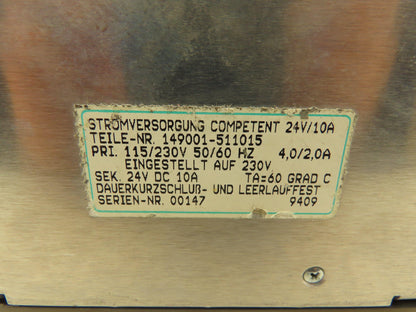 SBA Competent 149001-511015 Power Supply 24VDC 10A Output  115/230VAC Input