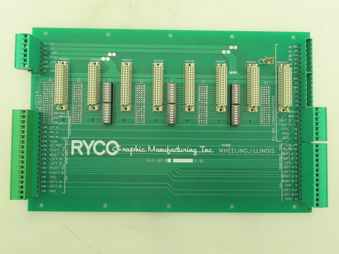 Ryco Graphic Mfg 161A-061-2 Backplane  8-Slot Card Rack Chassis Board
