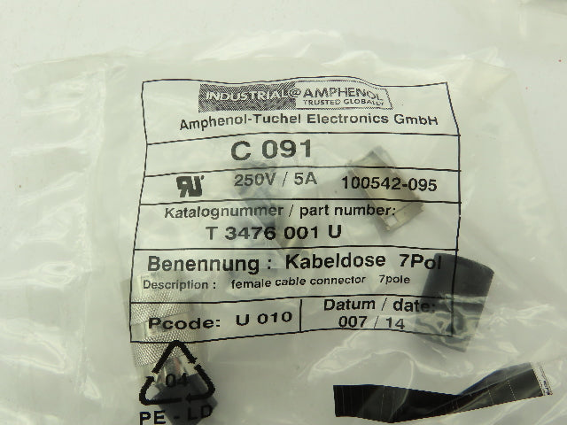 Amphenol T 3476 001 U Female Straight Cable Connector 7-Pin 4-6mm IP40  Lot of 4