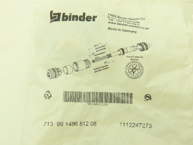 Binder 713 99 1486 812 08 Female Cable Connector 8-Pin Shieldable  LOT OF 4