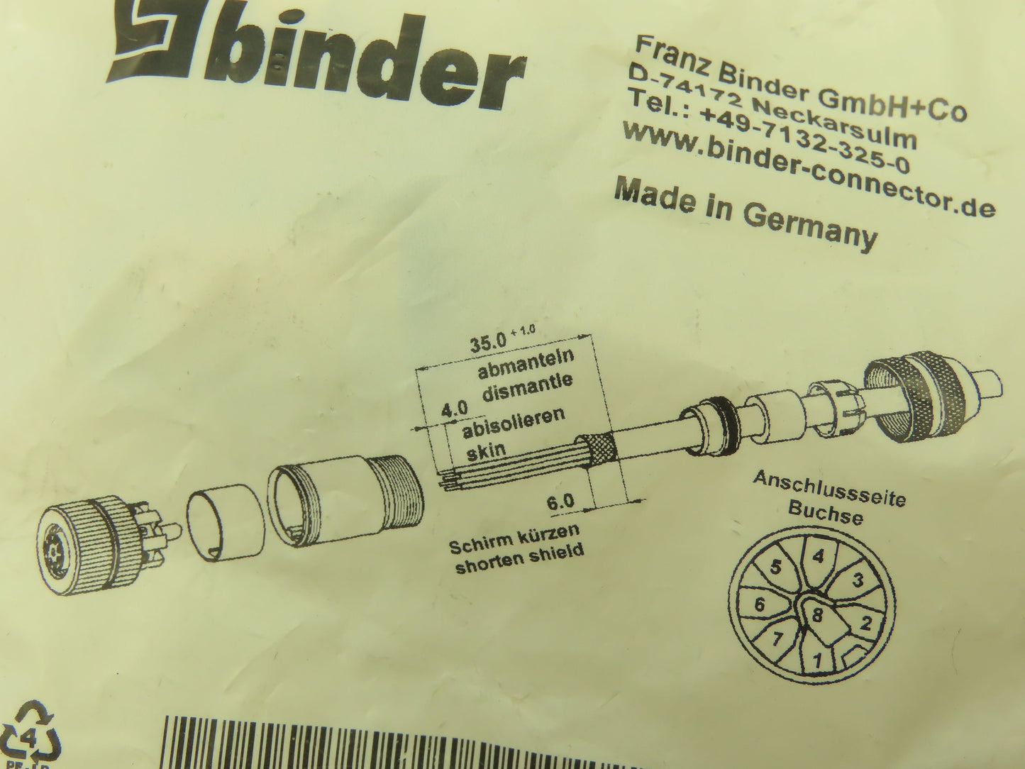 Binder 713 99 1486 812 08 Female Cable Connector 8-Pin Shieldable  LOT OF 4