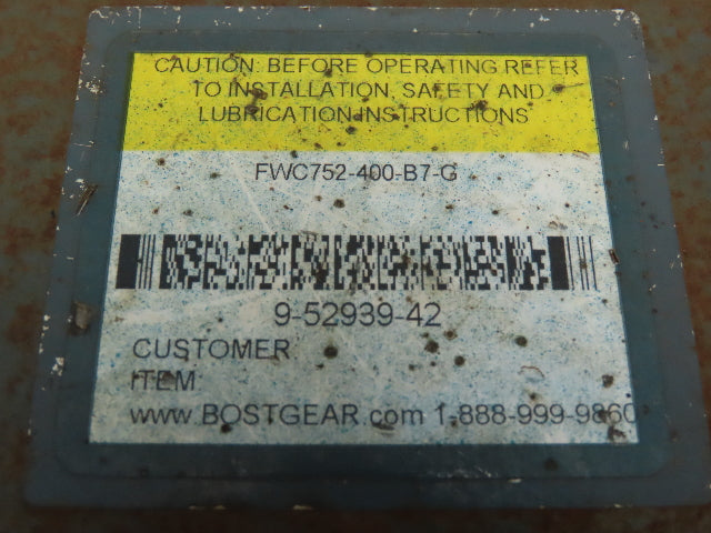 Boston Gear FWC752400B7G Worm Reducer 400:1 Double Reduction Gearbox RH 140TC