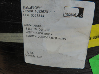 Habasit TM120FBS-B Poly Fabric Top 1-Ply Conveyor Belt Flame Retardant 8" x 200'