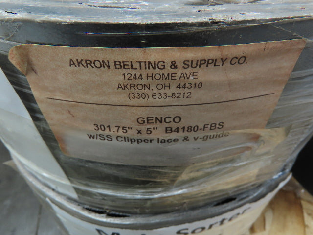 Akron B4180-FBS Conveyor Belt V-Guide Sorter Belt 5" x 25' Laced Ends