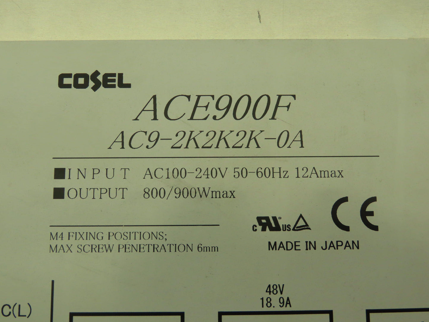 Cosel AC9-2K2K2K-0A AXE900F Power Supply 48V DC 18.9A