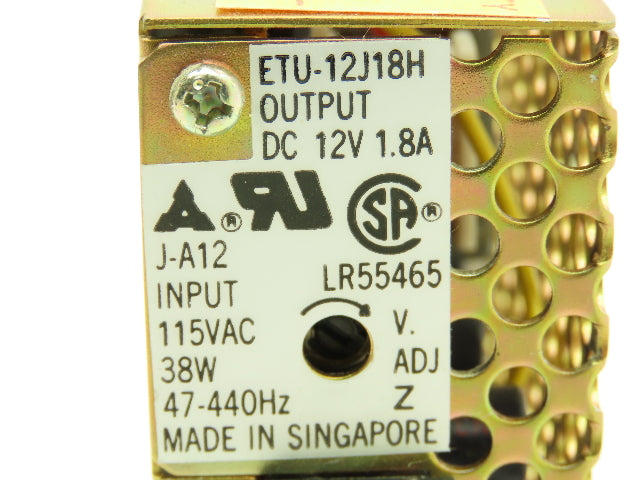 MATSUSHITA ETU-12J18H Adjustable Power Supply, 12V, 1.8A, Input: AC 115V