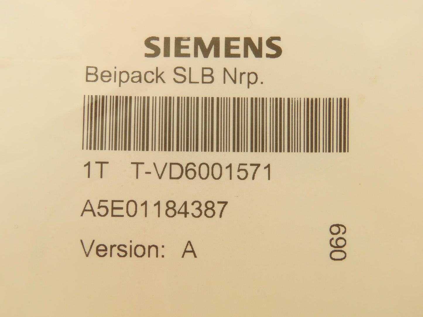 Siemens T-VD6001571 A5E01184387 Version: A 16ft