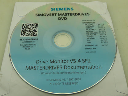 Siemens 6SX7010-0FA10 Siemens Simovert Masterdrives CD Drive Monitor V5.4 SP2