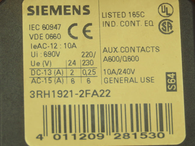 Siemens 3RT1044-3B Power Contactor 3P 65A 30kW 400V 24VDC Coil Sz S3