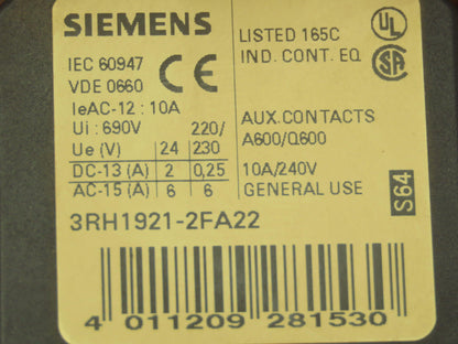 Siemens 3RT1044-3B Power Contactor 3P 65A 30kW 400V 24VDC Coil Sz S3