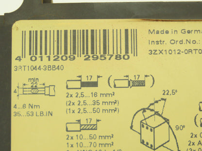 Siemens 3RT1044-3B Power Contactor 3P 65A 30kW 400V 24VDC Coil Sz S3