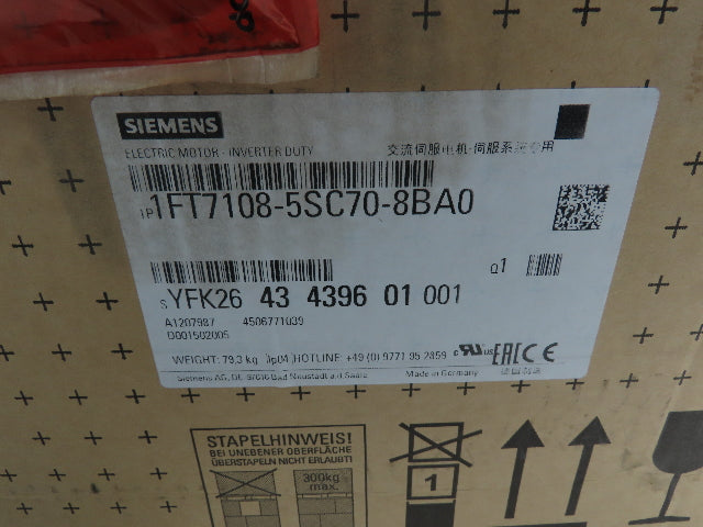 Siemens 1FT7108-5SC70-8BA0 Servo Motor Simotics Synchronous 33A 298VDC 2000 RPM