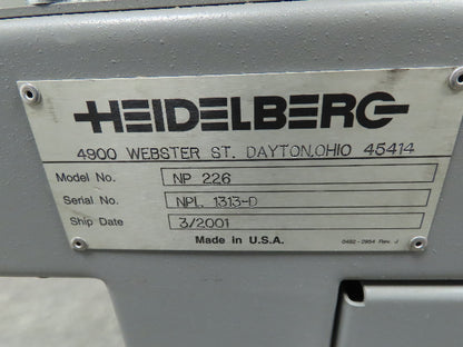 Heidelberg NP 226 Incline Belt Conveyor 9"Belt 34"Load 54"Disp. Variable Speed