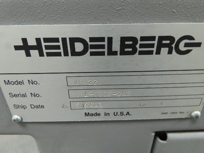 Heidelberg NP 226 Incline Belt Conveyor 9"Belt 34"Load 54"Disp. Variable Speed