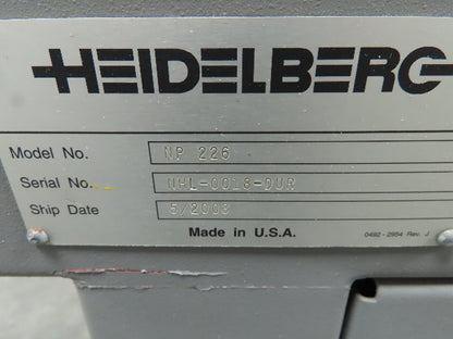 Heidelberg NP 226 Incline Belt Conveyor 9"Belt 34"Load 54"Disp. Variable Speed