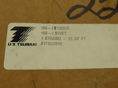 Tsubaki RS160  2-Strand Double Roller Chain 2" Pitch K-1 Attachment Riveted  22'