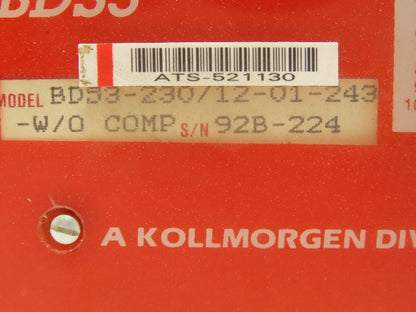 Kollmorgen BDS3-230/12-01-243-W/O  DC Brushless Servo Amplifier Drive