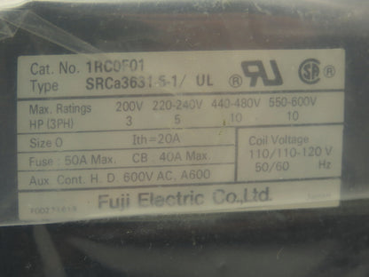 Fuji Electric SRCA3631-5-1 Motor Starter Contactor 10HP 3 Ph Size 0 120V Coil