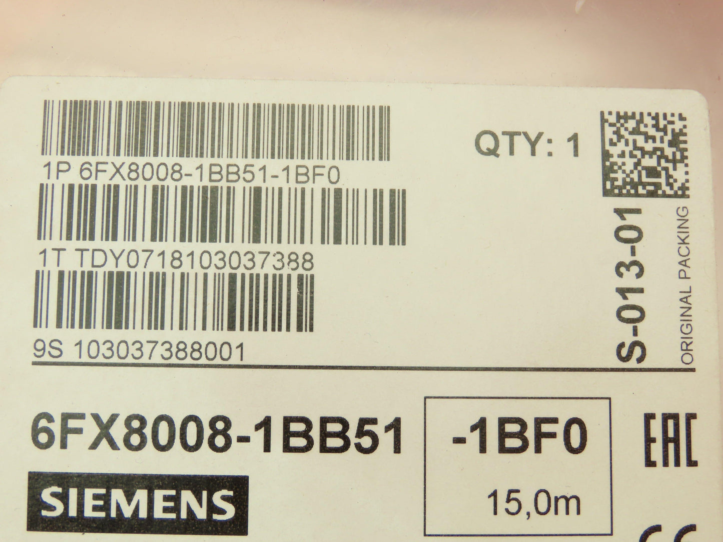 Siemens 6FX8008-1BB51 Power Cable 4x10.0 C Trailable 15M  Motion-Connect 800+