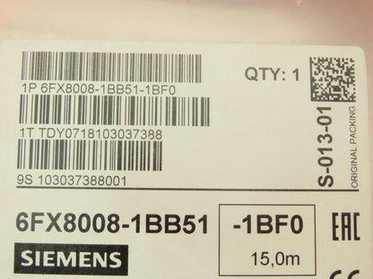 Siemens 6FX8008-1BB51 Power Cable 4x10.0 C Trailable 15M  Motion-Connect 800+