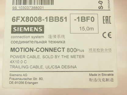 Siemens 6FX8008-1BB51 Power Cable 4x10.0 C Trailable 15M  Motion-Connect 800+