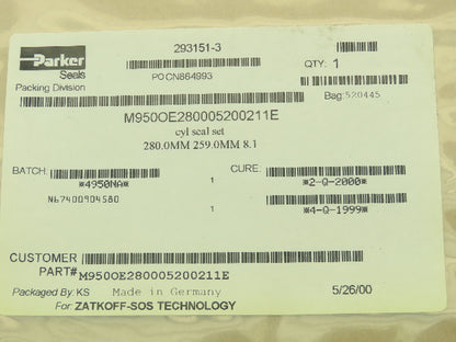 Parker M950OE280005200211E Seal Hydraulic Oil Packing Seal Set 280MM 259MM 8.1
