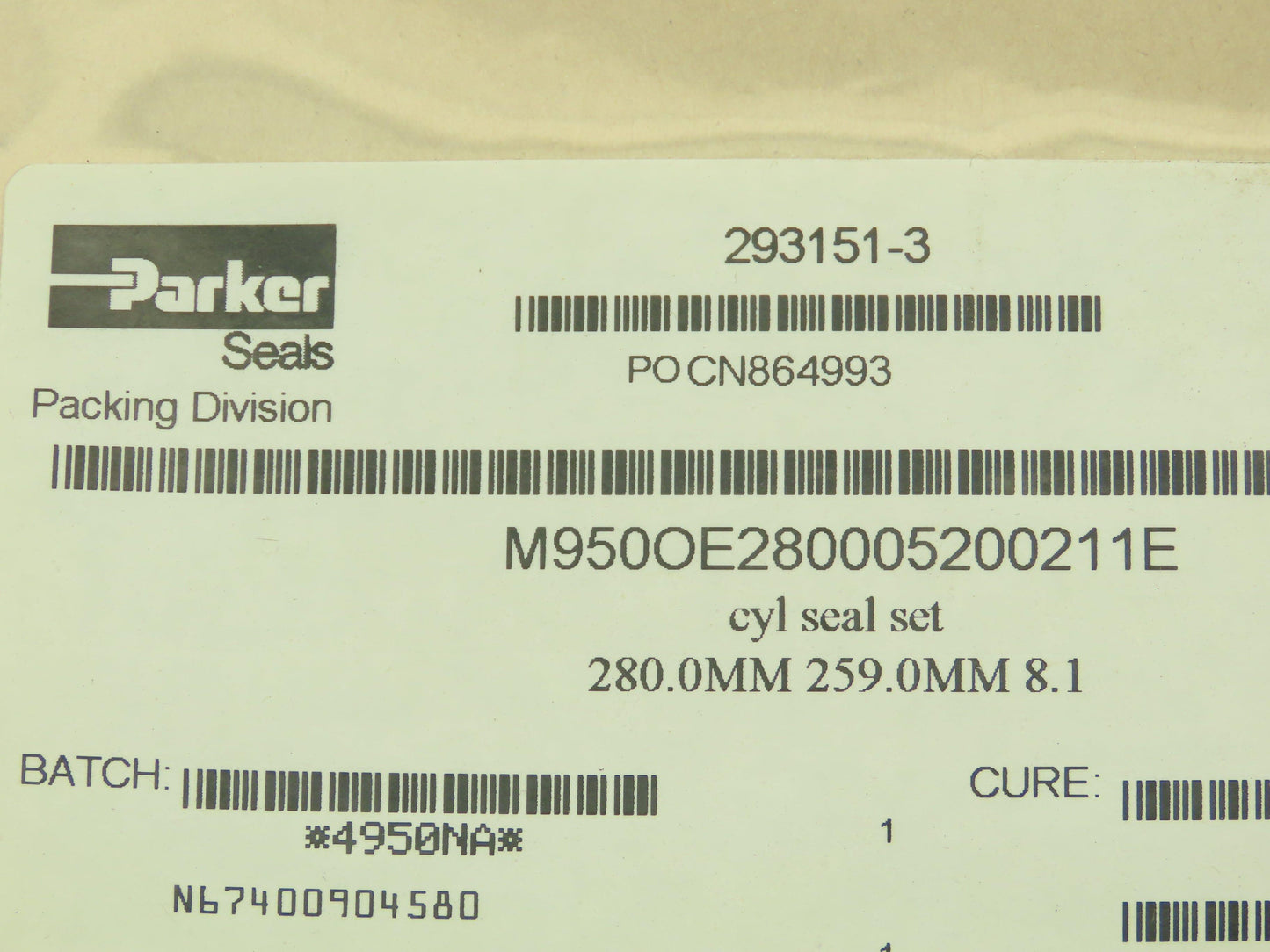 Parker M950OE280005200211E Seal Hydraulic Oil Packing Seal Set 280MM 259MM 8.1