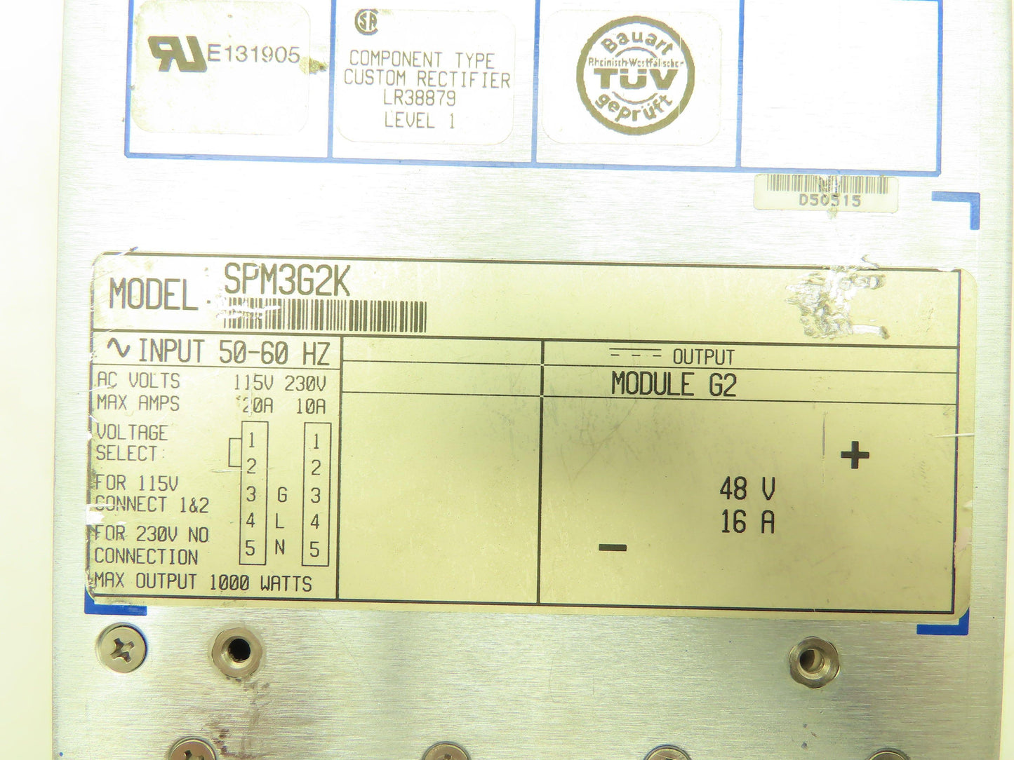 Power One SPM3G2K D.C. Power Supply 48V 16A G2 Module 115/230V Input