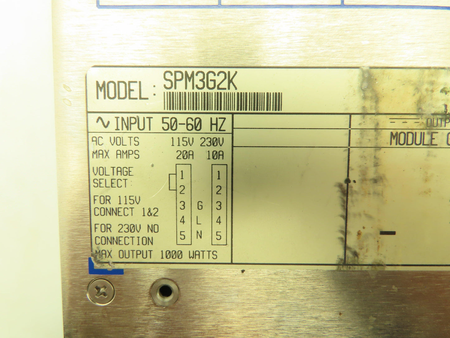 Power One SPM3G2K D.C. Power Supply 48V 16A G2 Module 115/230V Input