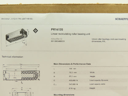 INA (Schaeffler) PR 14135 GR1 Linear Recirculating Roller Bearing