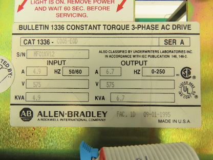 Allen Bradley 1336C005EOD VFD AC Variable Speed Drive Controller 575V 3 Ph 6.7A