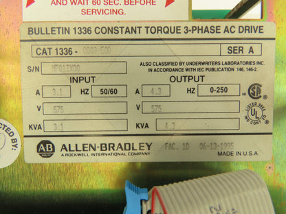 Allen Bradley 1336-C003-EOD VFD Constant Torque AC Drive 3Ph Ser A 4.3A 575V