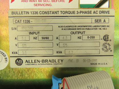 Allen Bradley 1336-C003-EOD VFD Constant Torque AC Drive 3Ph Ser A 4.3A 575V