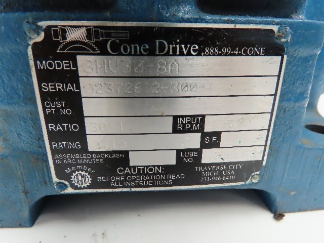 Cone Drive SHV30-8A Reducer 30:1 Gearbox 2.19hp 58rpm Vertical Hollow Shaft